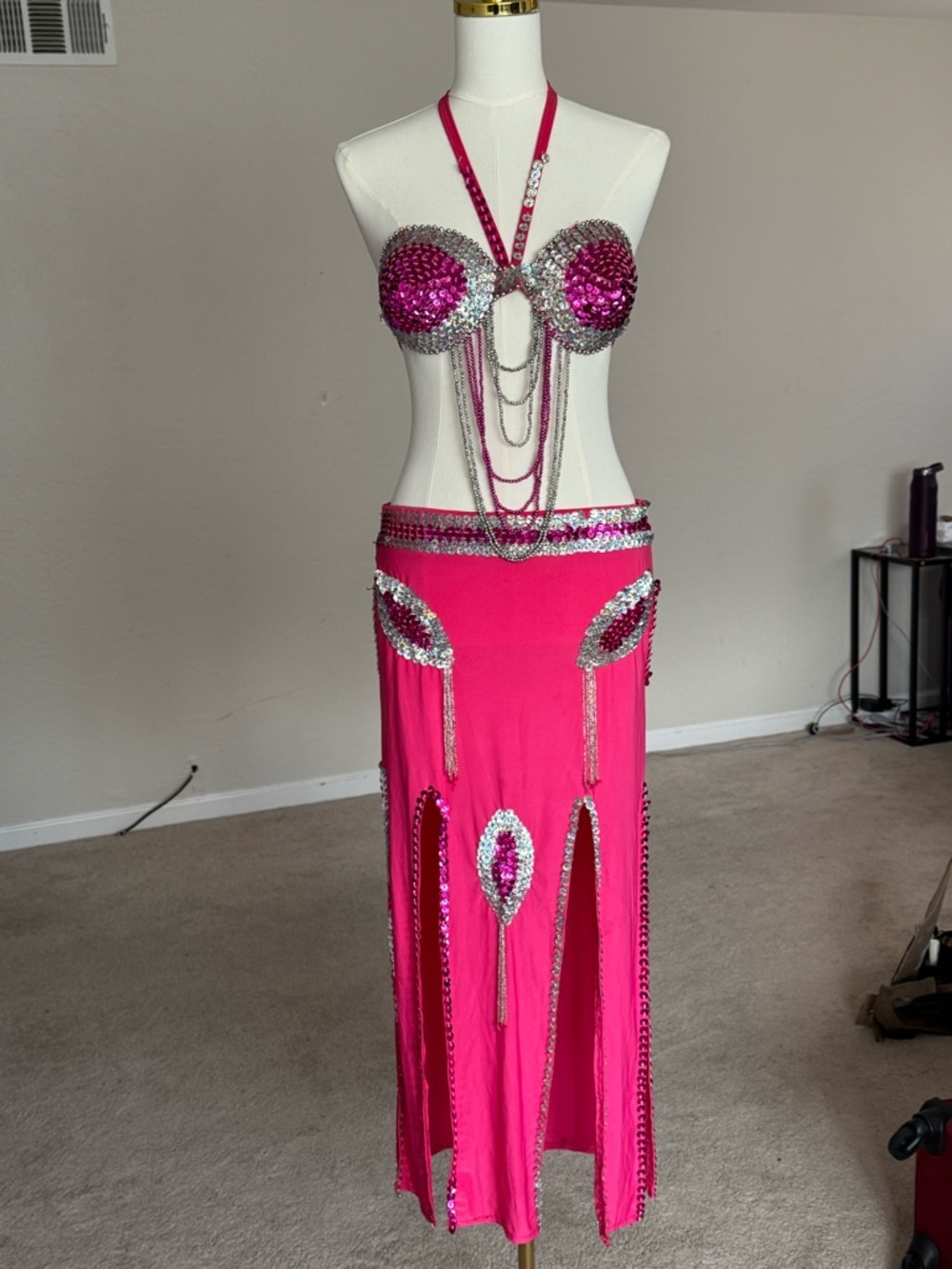 Hot Pink Sequin Belly Dance Costume Set